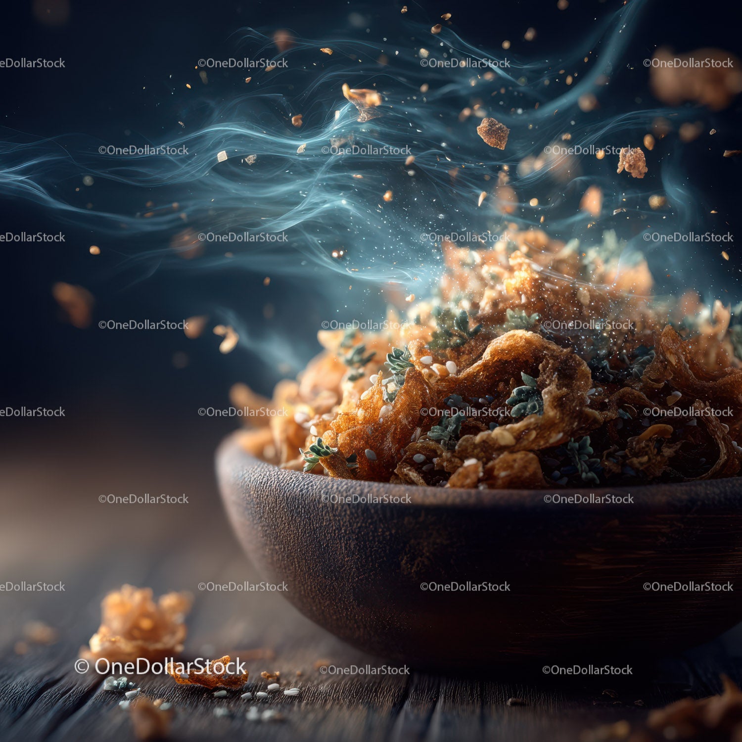 Spicy Food with Herbs and Pepper Flakes in a Black Bowl