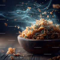 Spicy Food with Herbs and Pepper Flakes in a Black Bowl