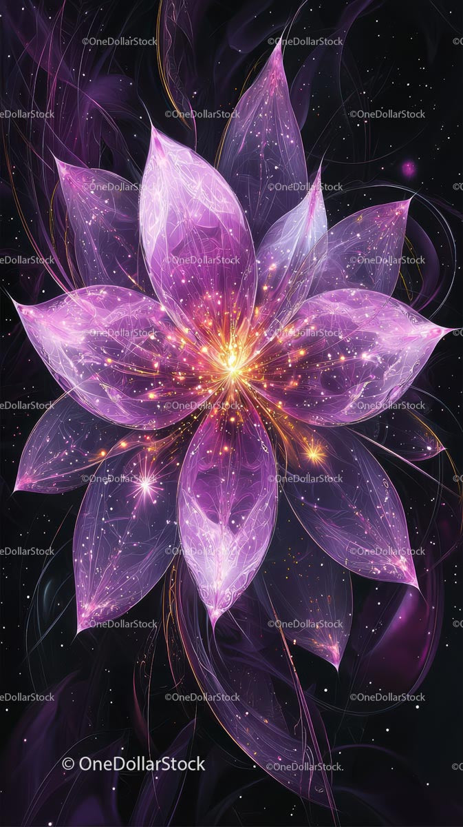 Vibrant Digital Flower with Neon Petals in Cosmic Space
