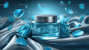 Elegant Blue Cosmetic Jar Among Delicate Petals