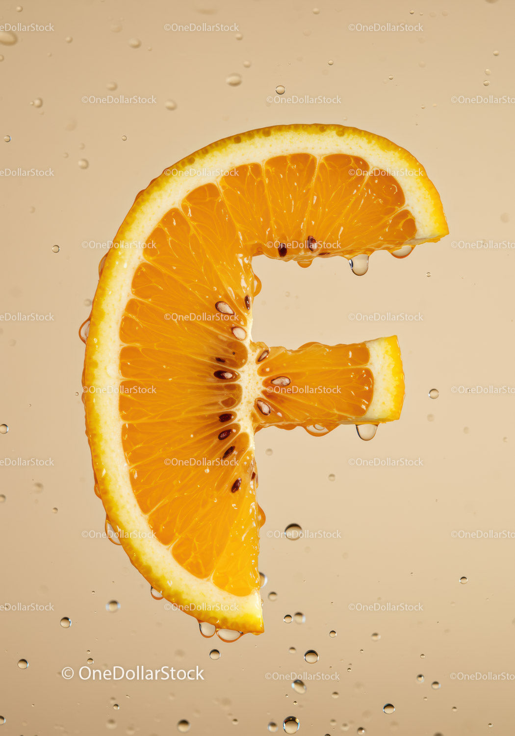 Fresh Orange Slice Shaped Like Vitamin Letter F