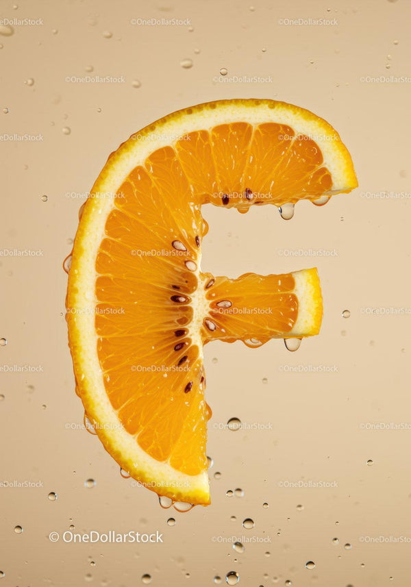 Fresh Orange Slice Shaped Like Vitamin Letter F