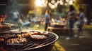 Outdoor Summer Barbecue with Sizzling Sausages and Vegetables