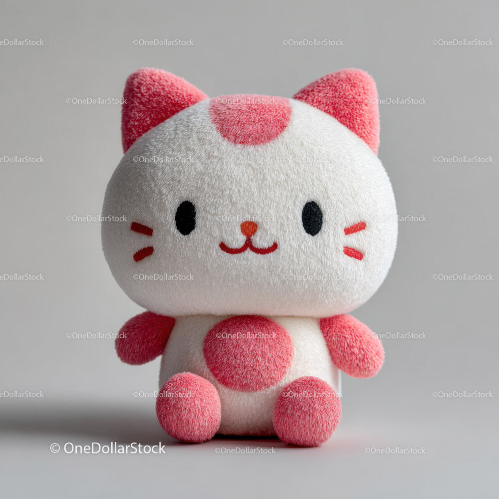 Pink and White Plush Cat Figure for Kids and Decor