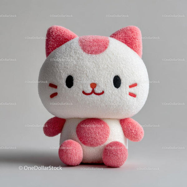 White Plush Cat Toy With Pink Spots