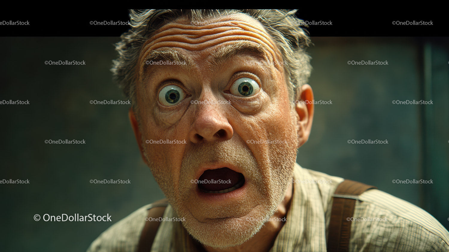 Surprised Elderly Man with Wide Eyes and Open Mouth Expression