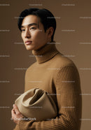 Elegant Young Man Wearing Beige Turtleneck with Modern Fashion Style