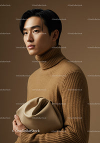 Elegant Young Man Wearing Beige Turtleneck with Modern Fashion Style