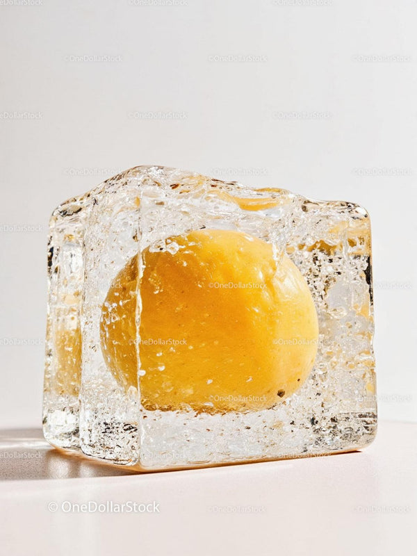 Lemon Encased in a Crystal Clear Ice Cube