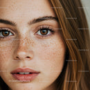 Freckled Woman with Brown Eyes Close-Up Portrait