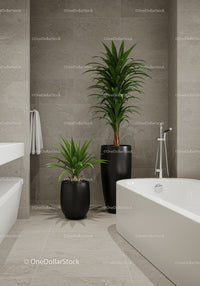 Elegant Modern Bathroom with Tall Foliage and Potted Plants