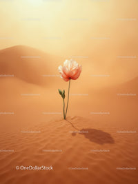 Delicate flower blossoming in vast warm desert sands