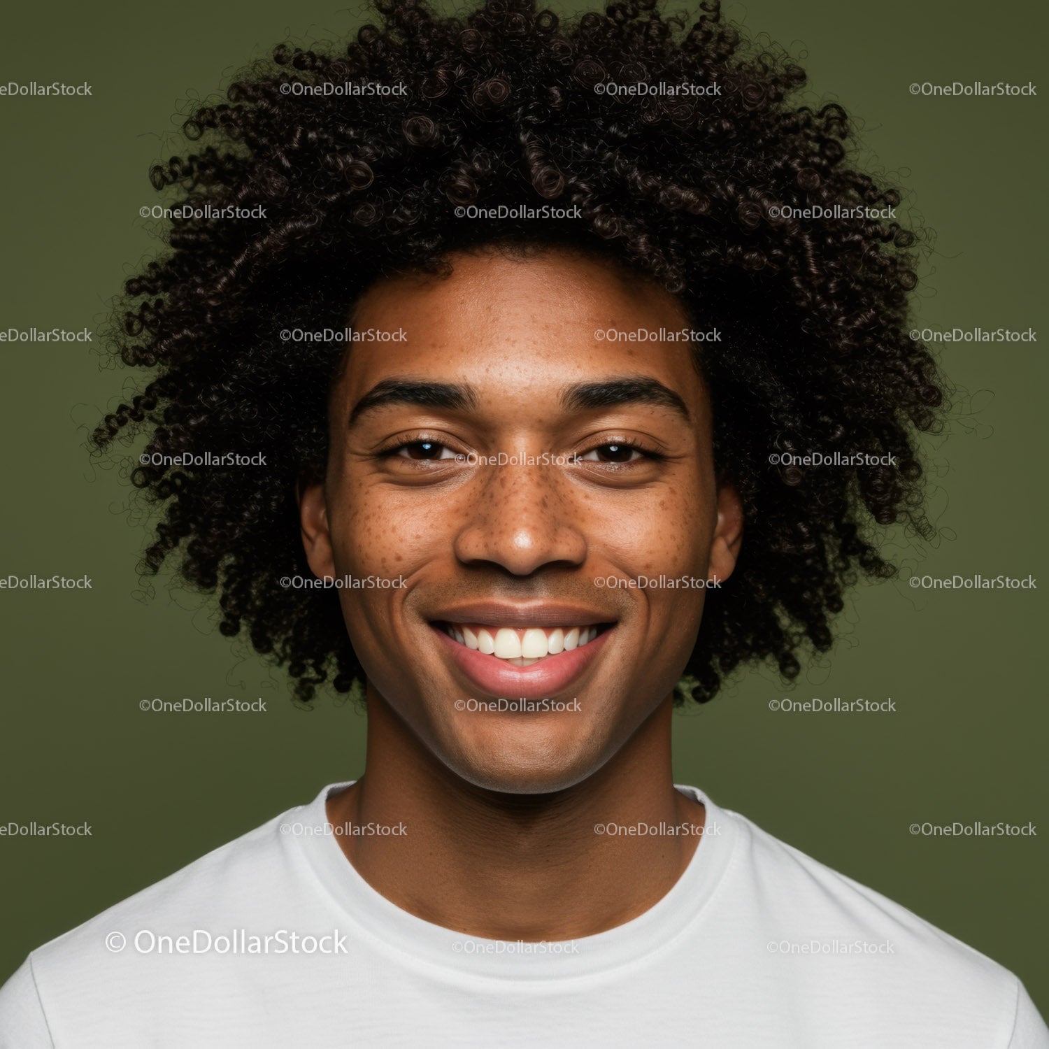 Young Man with Curly Afro Hair Smiling Portrait