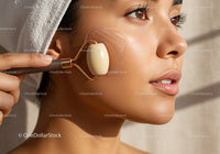 Close-up of Woman Using Facial Roller for Skin Rejuvenation