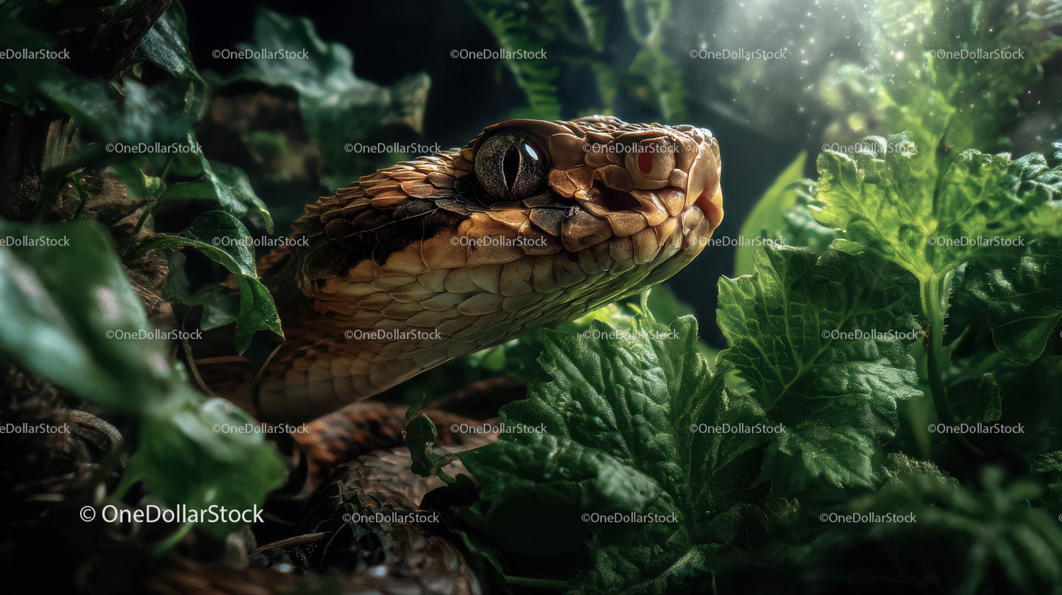 Close-up of a Camouflaged Snake amidst Dense Jungle Foliage