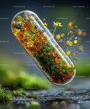 Colorful Gemstone Capsule with Moss and Herbs for Natural Wellness