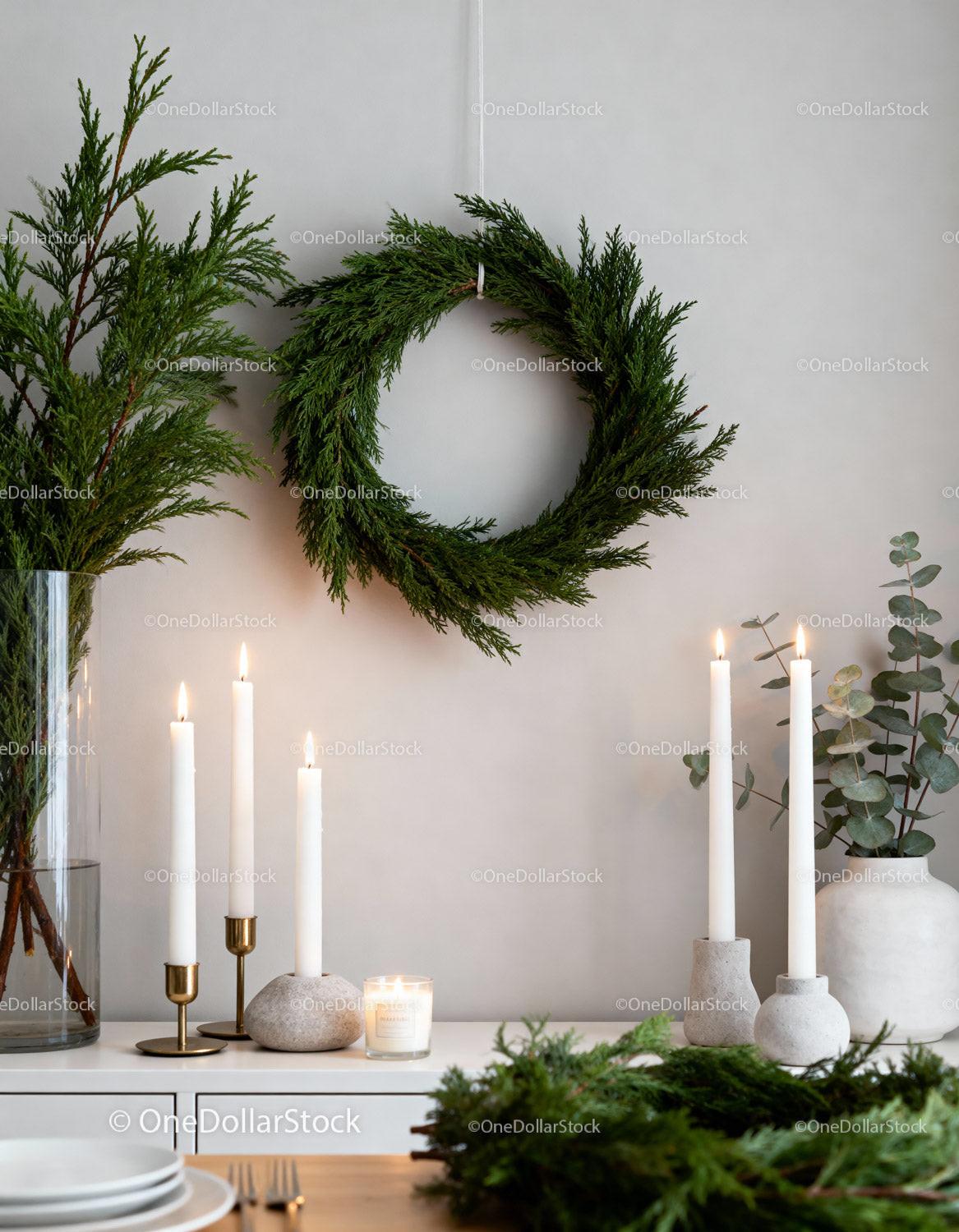 Minimalist Greenery and Candlelight Holiday Decor