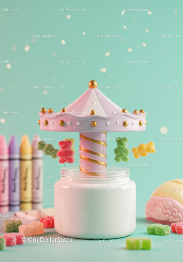 Creative Carousel Toy with Colorful Candy Pieces JPG Mockup Image
