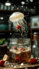 Majestic Jellyfish with Transparent Tentacles Floating in Marine Environment