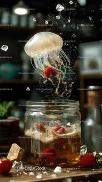 Majestic Jellyfish with Transparent Tentacles Floating in Marine Environment