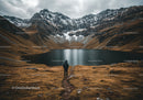 Mountain Landscape with Lake and Hiker in Autumn Scenery