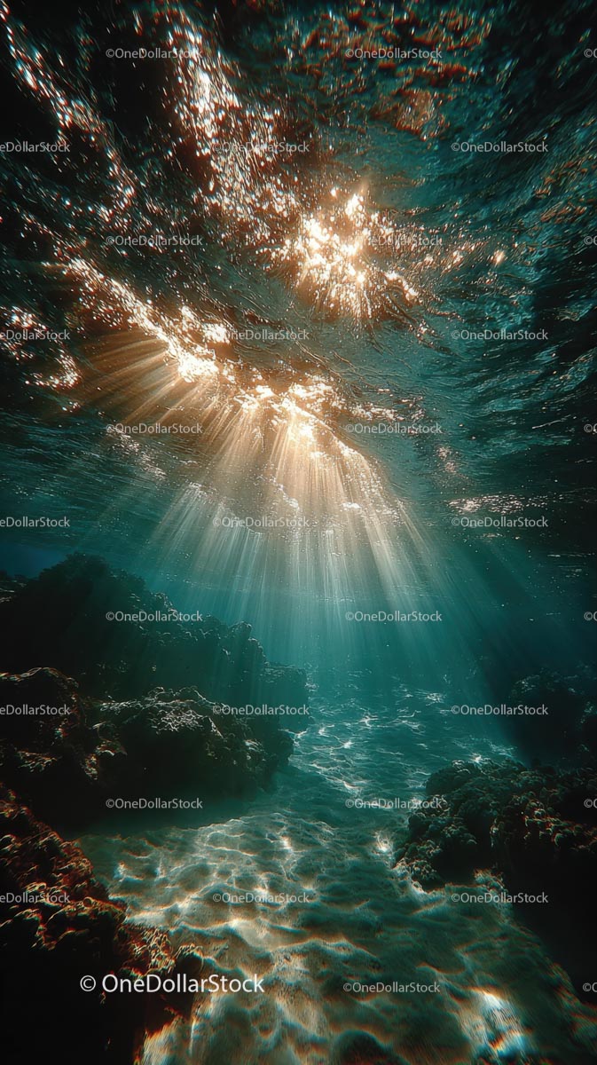 Enchanting Underwater Scene with Sunlight and Bubbles
