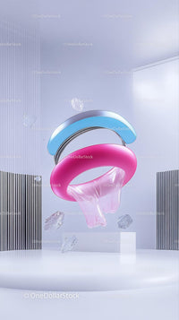 Modern Abstract Sculpture with Colorful Rings and Ice Elements
