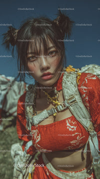 Vibrant Fashion Portrait of a Young Woman with Edgy Style Outdoors