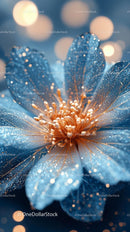 Blue Glittering Flower with Sparkling Petals in Macro Shot
