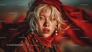 Elegant Woman Wearing Red Scarf and Jewelry in a Desert Setting