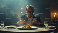 Businessman Having Dinner with Serious Expression in Modern Restaurant