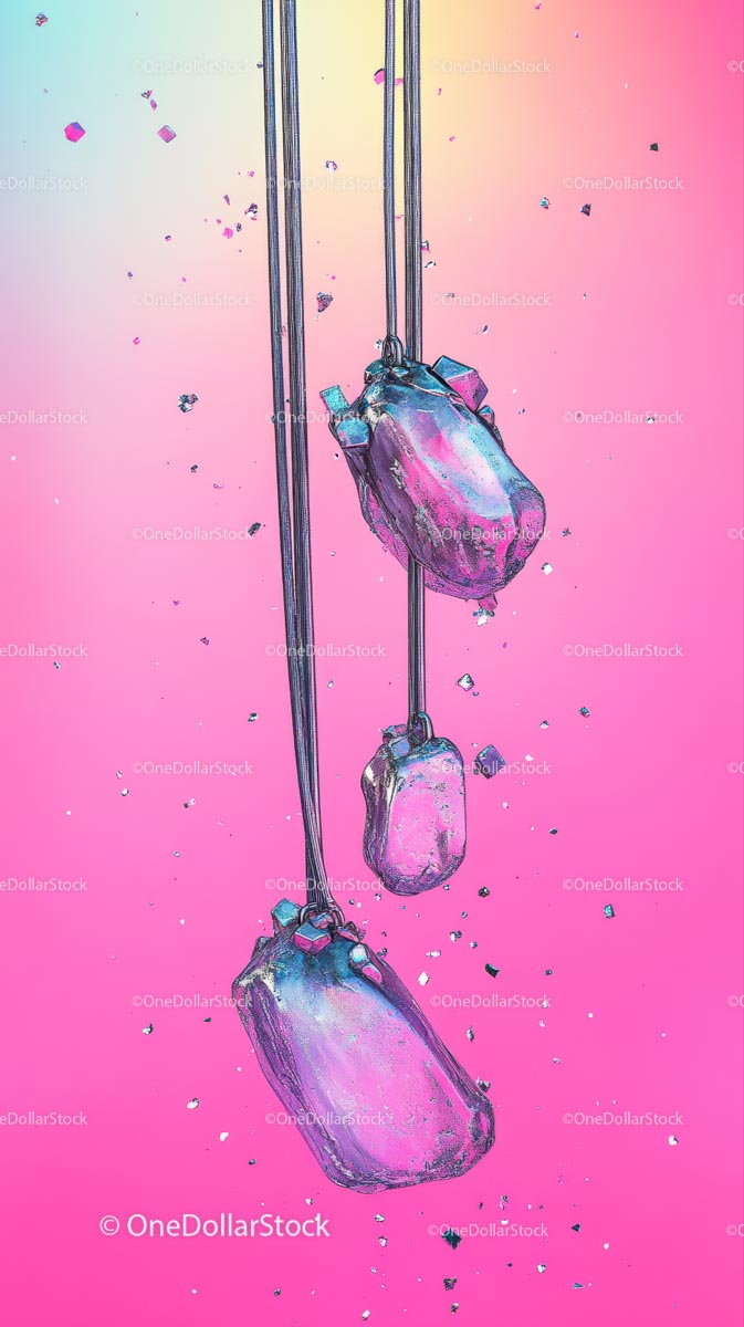 Wireless Earbuds Hanging From a Silver Hook on Pink Background