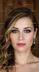 Glamorous Beauty Portrait of a Woman with Wavy Blonde Hair and Green Eyes