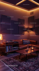 Cozy music lounge with vintage turntable and sofa