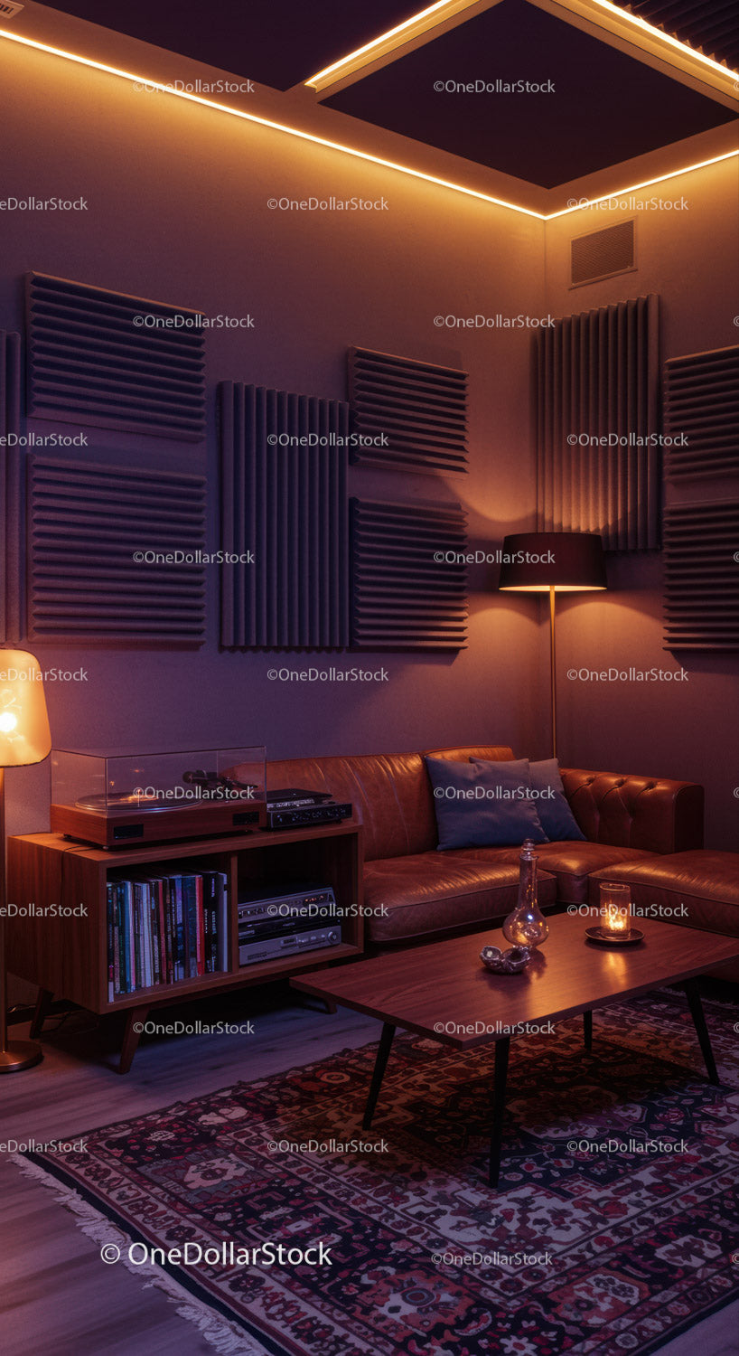 Cozy music lounge with vintage turntable and sofa