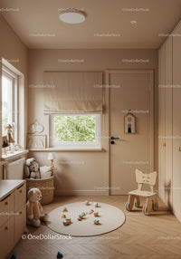 Cozy Kids Bedroom with Wooden Flooring and Plush Toys