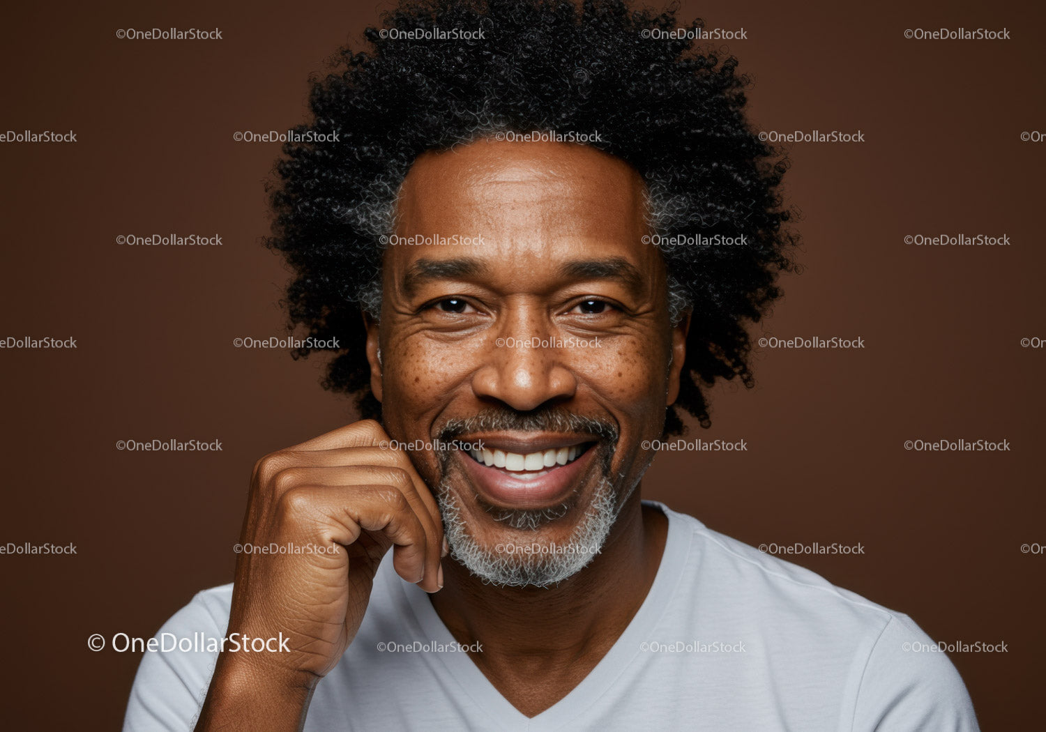 Happy Mature African American Man with Gray Beard and Curly Hair