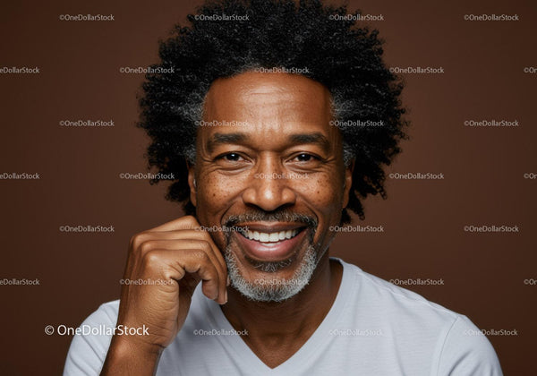 Happy Mature African American Man with Gray Beard and Curly Hair