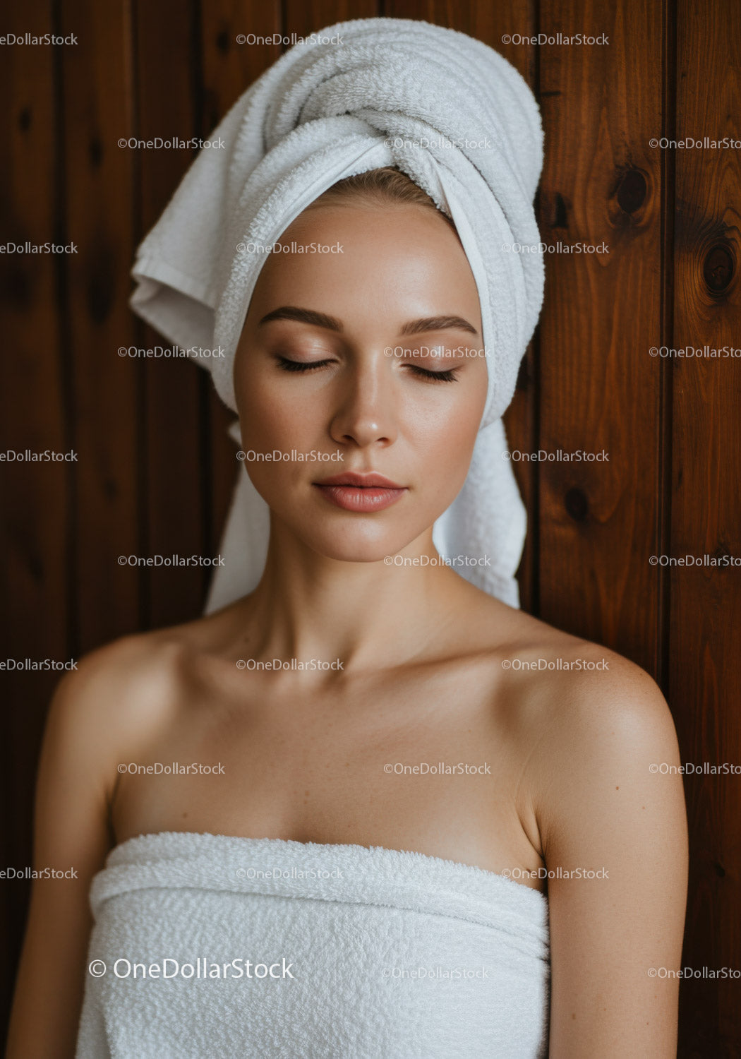 Zrelaksowana kobieta z ręcznikiem w salonie spa, dbająca o siebie i dobre samopoczucie