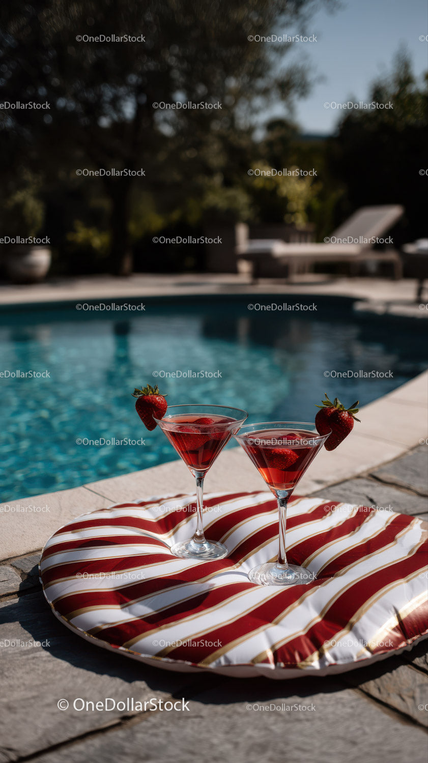 Refreshing Strawberry Cocktails by the Pool on a Sunny Day