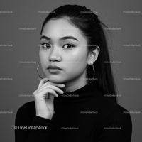 Stylish Young Woman Portrait in Monochrome with Hoop Earrings