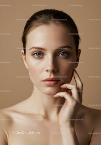 Elegant Portrait of a Young Woman with Blue Eyes and Flawless Skin