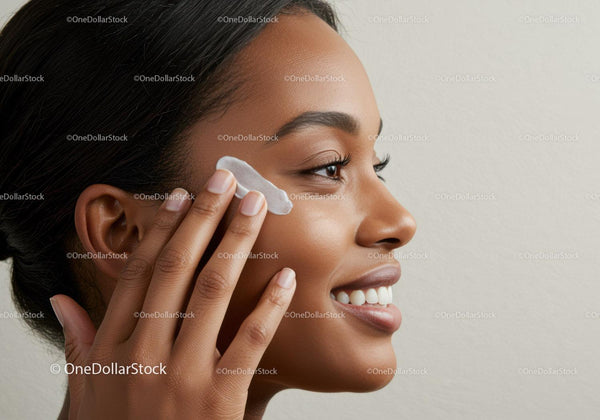 Beautiful Woman Applying Face Cream in Skincare Routine