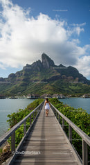 Tropical Mountain and Overwater Bungalows Scenic Landscape