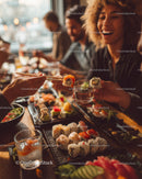People Enjoying Sushi Meal in a Modern Restaurant
