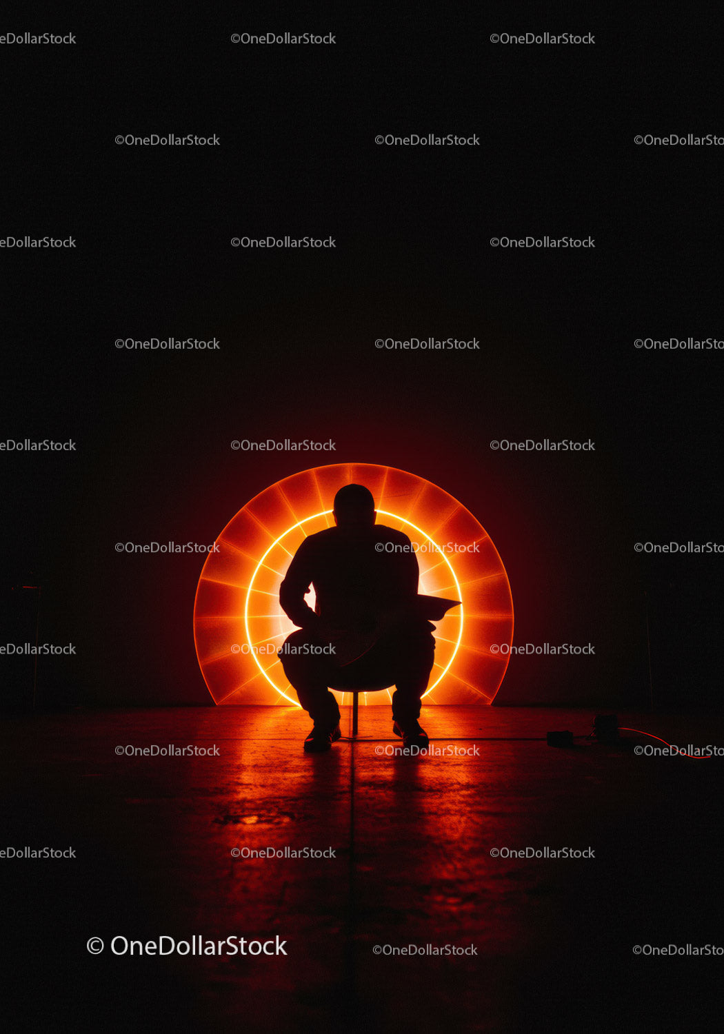 Silhouette of Man Against Radiant Orange Light Circle