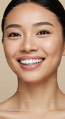 Close up portrait of smiling young woman with natural glow