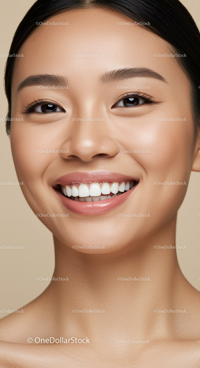Portret uśmiechniętej młodej kobiety z naturalnym blaskiem