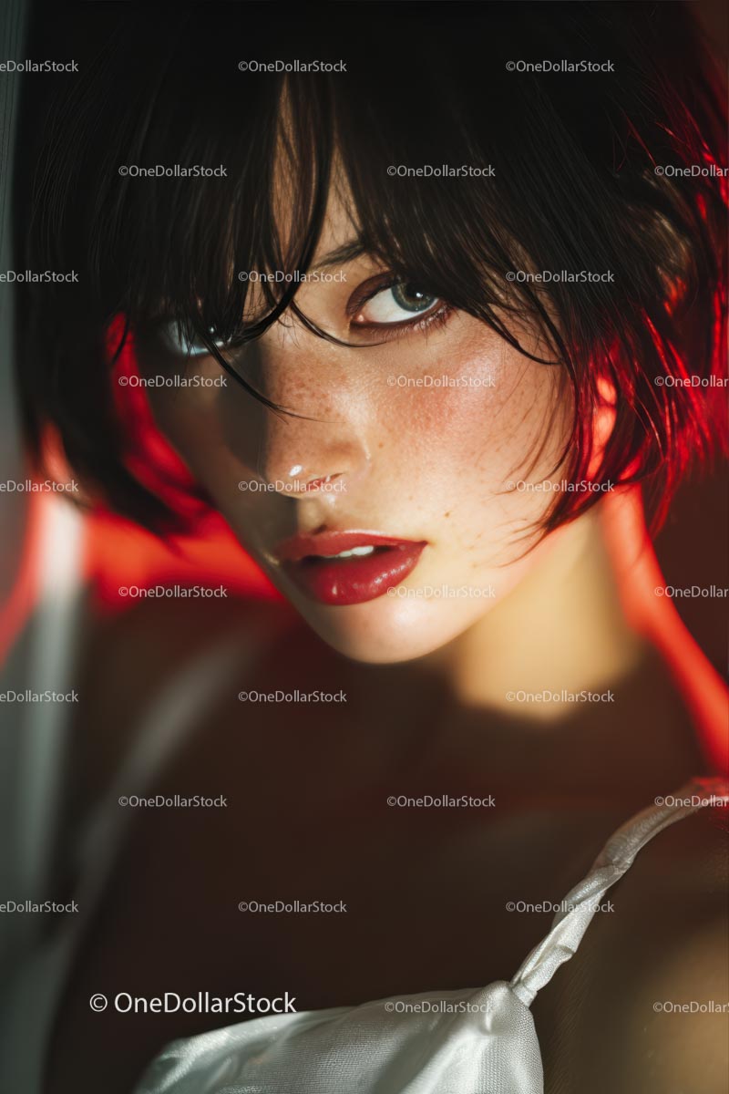 Dramatic Close-Up of a Beautiful Woman with Intense Expression