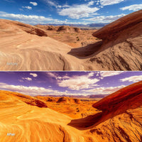 Before and after Sahara LUT Pack effect
